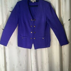 St. John Dark Periwinkle Knit Blazer with Gold-Tone Accents